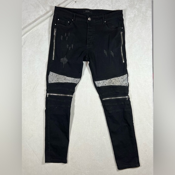 AMIRI 36W 30L Mx2 Bandana Knee Black Denim Jeans Distressed Authentic Denim C25 - Picture 1 of 14